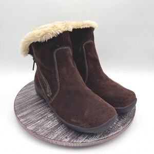 Naturalizer Boots Womens 7.5 Suede Leather Vegan Fur Lined Zip Comfort Brown